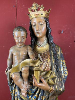 St. Mary With Child style Gothic - Style en Hand - Carved Wood Polychrome, Belgium 19th century ( anno 1870 )