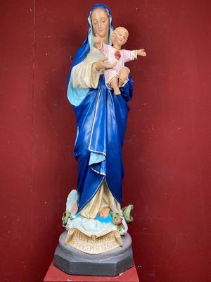 St. Mary With Child style Gothic - Style en Plaster polychrome, Belgium 19th century