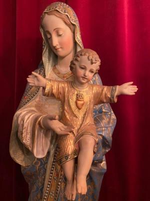 St. Mary With Child style Gothic - Style en plaster polychrome, Belgium 19th century ( anno 1875 )