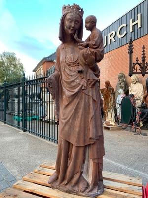 St. Mary With Child Cast Iron Weight 230 Kgs ! style Gothic - style en Cast Iron, France 19th century