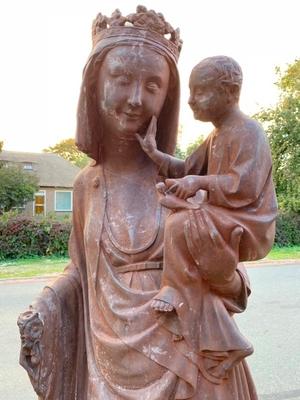 St. Mary With Child Cast Iron Weight 230 Kgs ! style Gothic - style en Cast Iron, France 19th century