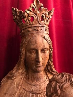 St Mary With Child Statue style Gothic - style en Fully Hand - Carved Wood Oak, Dutch 19th century ( anno 1870 )