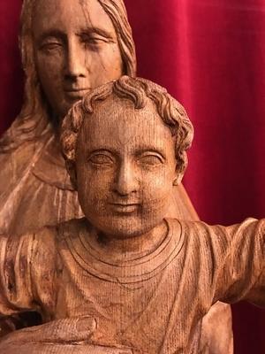 St Mary With Child Statue style Gothic - style en Fully Hand - Carved Wood Oak, Dutch 19th century ( anno 1870 )