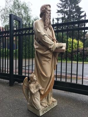 St. Mattheus Sculpted By The Famous Friedrich Wilhelm Mengelberg style Gothic - style en wood polychrome, Dutch 19th century ( anno 1895 )