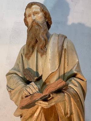 St. Mattheus Sculpted By The Famous Friedrich Wilhelm Mengelberg style Gothic - style en hand-carved wood polychrome, Dutch 19th century ( anno 1895 )