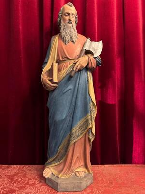 St. Matthias Statue style Gothic - Style en Terra - Cotta Polychrome, France 19 th century ( Anno 1885 )