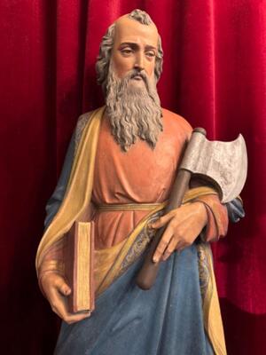 St. Matthias Statue style Gothic - Style en Terra - Cotta Polychrome, France 19 th century ( Anno 1885 )