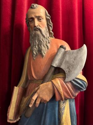 St. Matthias Statue style Gothic - Style en Terra - Cotta Polychrome, France 19 th century ( Anno 1885 )