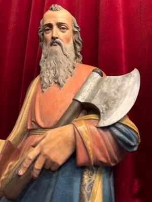 St. Matthias Statue style Gothic - Style en Terra - Cotta Polychrome, France 19 th century ( Anno 1885 )