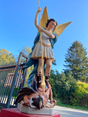 St. Michael Statue style Gothic - style en Terra - Cotta Polychrome, France 19 th century ( Anno 1885 )