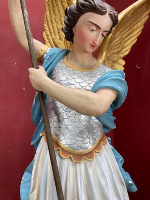 St. Michael Statue style Gothic - style en Terra - Cotta Polychrome, France 19 th century ( Anno 1865 )