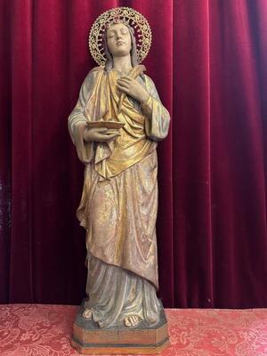 St. Odilia Sculpture style Gothic - Style en Hand - Carved Wood , Barcelona - Spain 19 th century ( Anno 1865 )