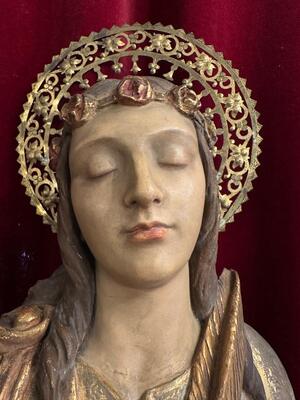 St. Odilia Sculpture style Gothic - Style en Hand - Carved Wood , Barcelona - Spain 19 th century ( Anno 1865 )