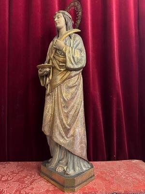 St. Odilia Sculpture style Gothic - Style en Hand - Carved Wood , Barcelona - Spain 19 th century ( Anno 1865 )