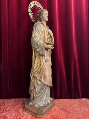 St. Odilia Sculpture style Gothic - Style en Hand - Carved Wood , Barcelona - Spain 19 th century ( Anno 1865 )