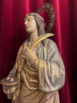 St. Odilia Sculpture style Gothic - Style en Hand - Carved Wood , Barcelona - Spain 19 th century ( Anno 1865 )