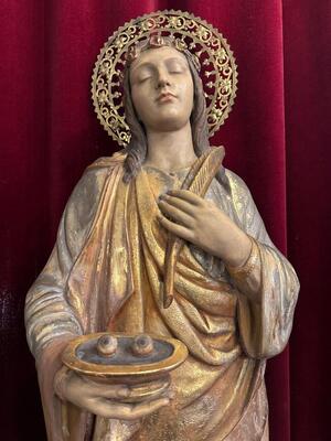 St. Odilia Sculpture style Gothic - Style en Hand - Carved Wood , Barcelona - Spain 19 th century ( Anno 1865 )