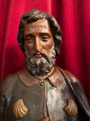 St. Rochus Statue  style Gothic - Style en Terra - Cotta Polychrome, France 19 th century ( Anno 1865 )