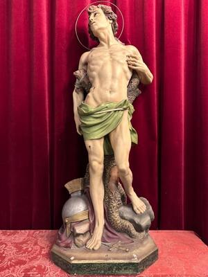 St. Sebastian Statue style Gothic - Style en Plaster polychrome / Glass Eyes , France 19 th century