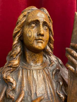 St. Veronica Statue style Gothic - style en Fully Hand - Carved Wood Oak, Belgium 19 th century ( Anno 1875 )