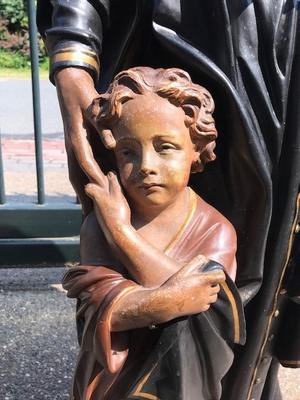 St. Vincentius Statue style Gothic - style en Terra-Cotta polychrome, France 19th century ( anno 1875 )