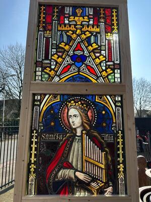 1 Gothic - Style Stained Glass Window St. Cecillia