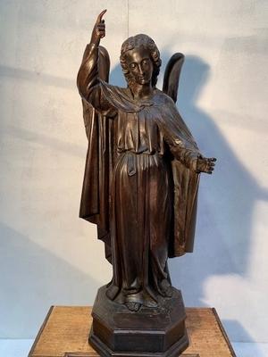 Statue Angel Of Judgement style Gothic - style en fully hand - carved wood, Belgium 19th century ( 1870 )