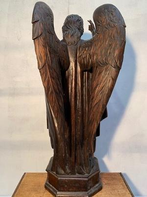 Statue Angel Of Judgement style Gothic - style en fully hand - carved wood, Belgium 19th century ( 1870 )