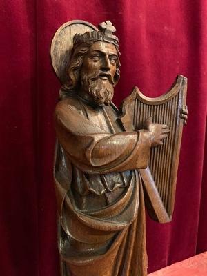 Statue King David style Gothic - style en hand-carved wood Oak, Belgium 19th century ( anno 1890 )