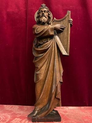 Statue King David style Gothic - style en hand-carved wood Oak, Belgium 19th century ( anno 1890 )