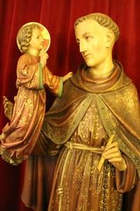 Statue St. Anthony &  Child style Gothic - style en wood polychrome, Belgium 19th century