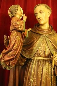 Statue St. Anthony &  Child style Gothic - style en wood polychrome, Belgium 19th century