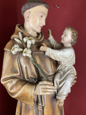 Statue St. Anthony Of Padua style Gothic - style en Terra - Cotta , Netherlands  20 th century ( Anno 1910 )