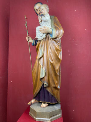 Statue St. Joseph & Child style Gothic - style en Wood - Pap, Germany 19 th century ( Anno 1885 )