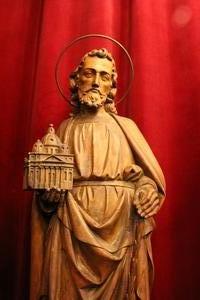 Statue St. Joseph With A Copy Of St. Peter’S At Rome  style Gothic - style en hand-carved wood , Dutch 19th century (ANNO ABOUT 1865)