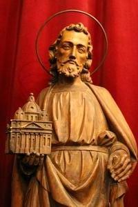 Statue St. Joseph With A Copy Of St. Peter’S At Rome  style Gothic - style en hand-carved wood , Dutch 19th century (ANNO ABOUT 1865)