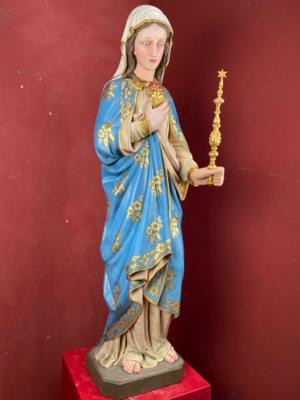 Statue St. Mary  style Gothic - style en Plaster polychrome, Belgium 19 th century ( Anno 1875 )