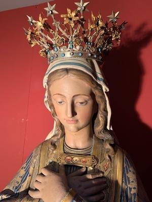 Statue St. Mary Immaculatae Conceptionis  style Gothic - style en wood polychrome, Belgium 19th century ( anno 1890 )