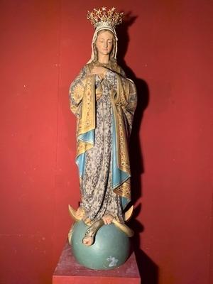 Statue St. Mary Immaculatae Conceptionis  style Gothic - style en wood polychrome, Belgium 19th century ( anno 1890 )