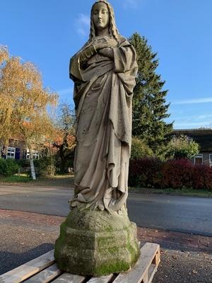 Statue St. Mary Immaculatae Conceptionis Weight 500 Kgs ! style Gothic - style en hand-carved sandstone, Belgium 19th century ( anno 1875 )