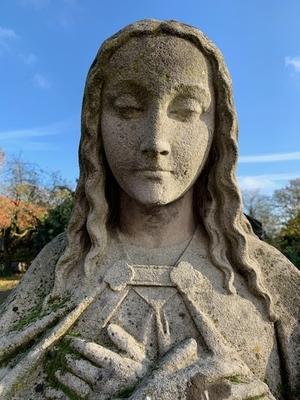 Statue St. Mary Immaculatae Conceptionis Weight 500 Kgs ! style Gothic - style en hand-carved sandstone, Belgium 19th century ( anno 1875 )