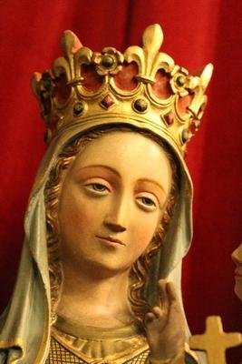 Statue St. Mary With Child style Gothic - style en plaster polychrome, Belgium 19th century ( anno 1875 )