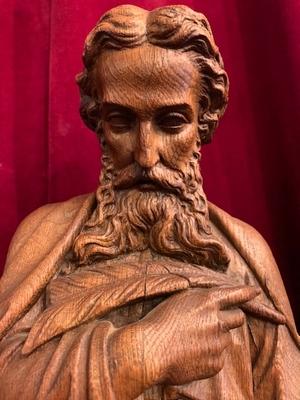 Statue St. Mattheus style Gothic - style en hand-carved wood Oak, Belgium 19th century ( anno 1875 )