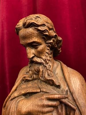 Statue St. Mattheus style Gothic - style en hand-carved wood Oak, Belgium 19th century ( anno 1875 )