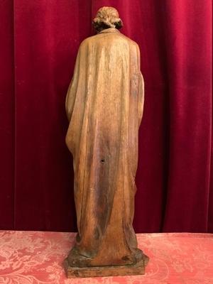 Statue St. Mattheus style Gothic - style en hand-carved wood Oak, Belgium 19th century ( anno 1875 )