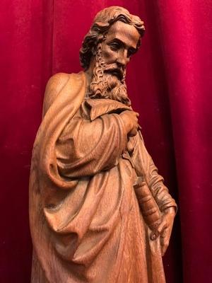 Statue St. Mattheus style Gothic - style en hand-carved wood Oak, Belgium 19th century ( anno 1875 )