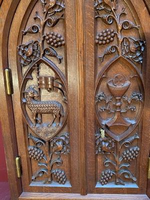 Tabernacle With Original Key.  style Gothic - style en Oak wood / Iron Safe / Brass Doors, Belgium 19th century ( anno 1875 )