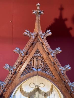 Tabernacle With Original Key.  style Gothic - style en Oak wood / Iron Safe / Brass Doors, Belgium 19th century ( anno 1875 )