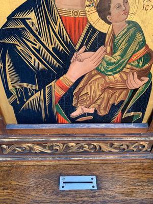 Unique Combination: Home-Altar And Offertory-Box Devoted To Our Lady Of Perpetual Help style Gothic - Style en HAND-PAINTED IMAGINATION -- FULL OAK -- HAND-CARVING , Netherlands ANNO ABOUT 1875