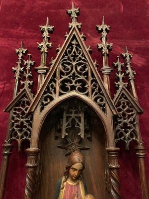 Unique Home-Altar With Ex Ossibus Relic Of Duke Henri Ii The Pious Of Silesia – Poland St. Mary Added Later / With Hand-Written Document Inside  style Gothic - style en hand-carved wood , Germany - Poland RELIC 18TH CENTURY / HOMEALTAR GIFT IN 1860